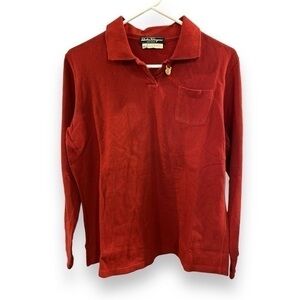 Salvatore Ferragamo Red Long Sleeve Cotton Polo